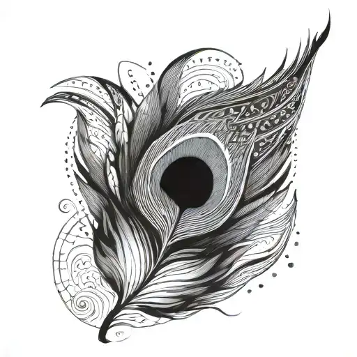 A tattoo featuring a stylized peacock feather, a symbol of beauty and grace in Indian culture, with a geometric twist tattoo design idea