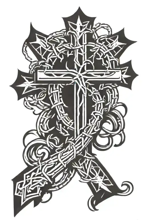 cross with crown of thorns wrapped tattoo design idea