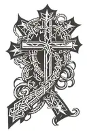 cross with crown of thorns wrapped tattoo design idea