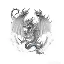 Evil wizard fighting dragon tattoo design idea