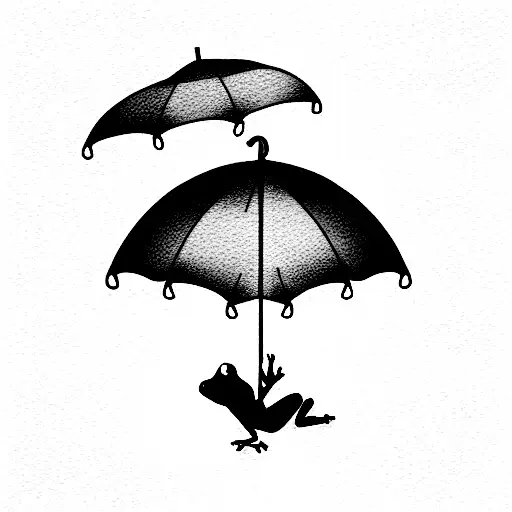 frog hanging from umbrella tattoo design idea