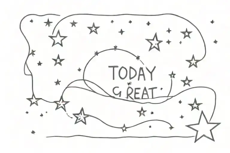 "today is a great, great day!" with twinkling stars around it tattoo design idea