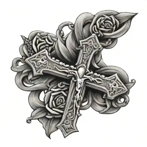 the cross jesus christ heart and a rosary wrapped tattoo design idea