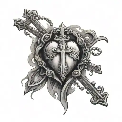 sacred heart of jesus christ crucifixion and a rosary tattoo design idea