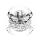 A dotwork tattoo of a cat with luna moth wings flying over a Mexican landscape with a moon in the sky tattoo design idea