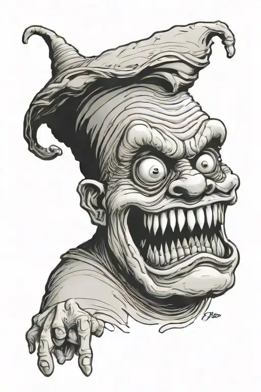 half cartoon half realistic oogie booie tattoo design idea
