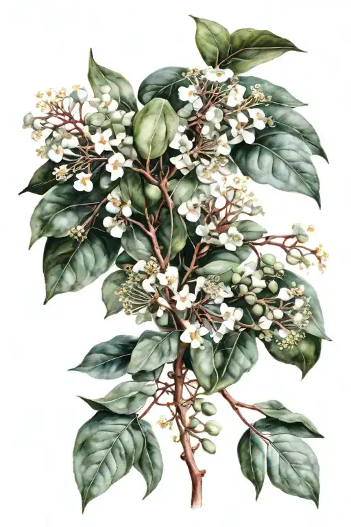 eucalyptus leaves and flowers tattoo design idea