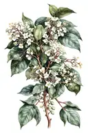 eucalyptus leaves and flowers tattoo design idea