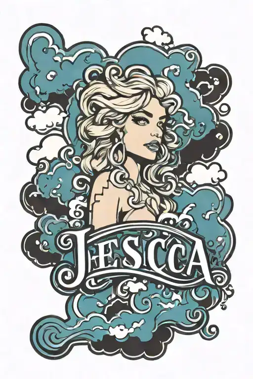 name jessica with clouds around the name tattoo tattoo design idea