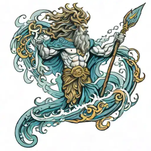 poseidon god of the seas tattoo design idea
