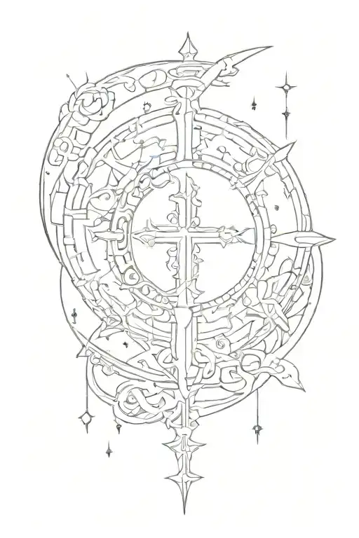 cybersiglism small moon y2k cross tattoo design idea