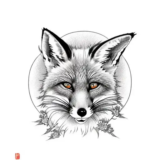 nine-tailed red fox in full growth tattoo design idea
