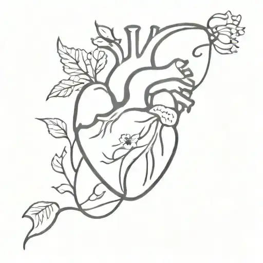 a biological human heart with flowers growing out of it with a semi colon in one of the flowers stems tattoo design idea