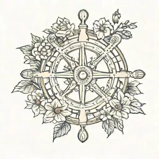 Ships wheel with Birth Flowers of November July January April make sure all flowers show  tattoo design idea