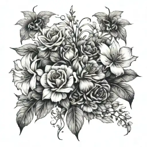 birth flowers November July January and April as either a cluster or on a suitcase ship or castle  tattoo design idea