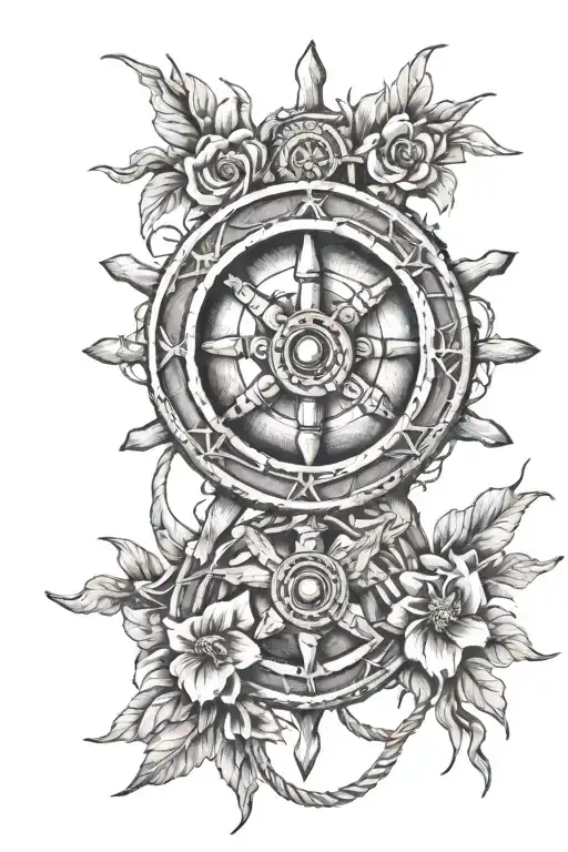 ships wheel with flowers and rope intertwined. have the rope form a heart and incorporate an airplane.  tattoo design idea