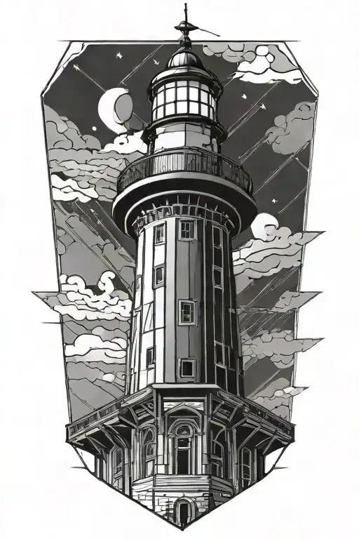 light house with four beams eminating from it tattoo design idea