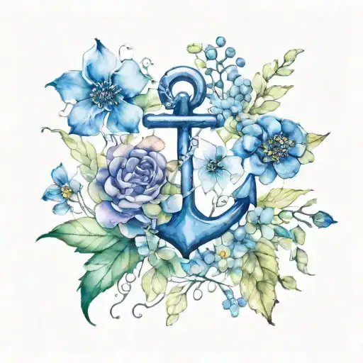 Birth Flowers November, July, January, April on a anchor feminine bright color  tattoo design idea