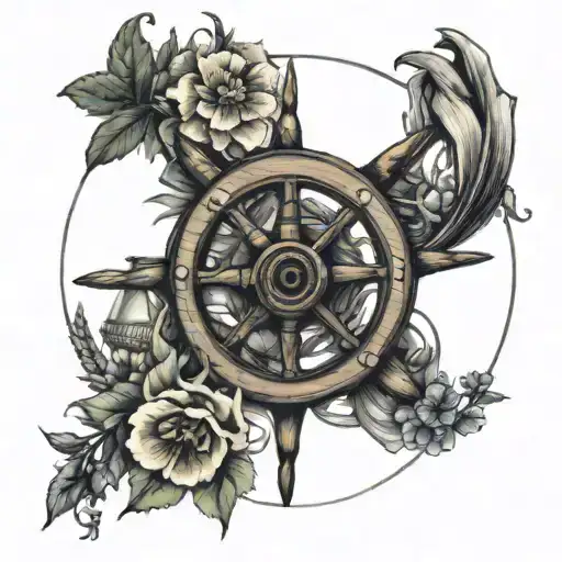 Ships wheel with Birth Flowers of November July January April make sure all flowers show  tattoo design idea