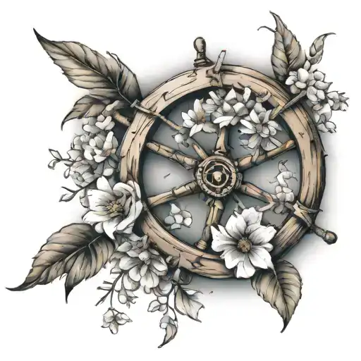 Ships wheel with Birth Flowers of November July January April make sure all flowers show  tattoo design idea