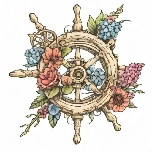 Ships wheel with Birth Flowers of November July January April make sure all flowers show  tattoo design idea