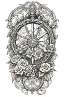 ships wheel at top with flowers and vines cascading down from it  tattoo design idea