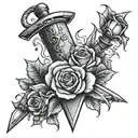 Sword in a stone with roses tattoo design idea