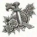 Sword in a stone with roses tattoo design idea