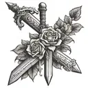 Sword in a stone with roses tattoo design idea