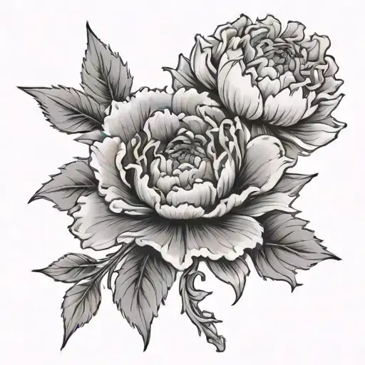 carnation, larkspur,  chrysanthemum  tattoo design idea