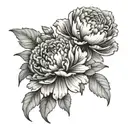 carnation, larkspur,  chrysanthemum  tattoo design idea