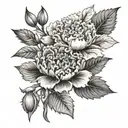 carnation, larkspur,  chrysanthemum  tattoo design idea