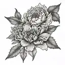 carnation, larkspur,  chrysanthemum  tattoo design idea