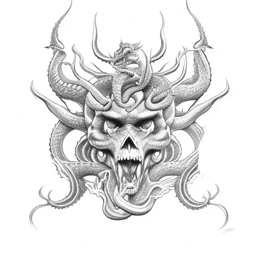 three headed hydra with devil dogs for heads wrapped around an  tattoo design idea