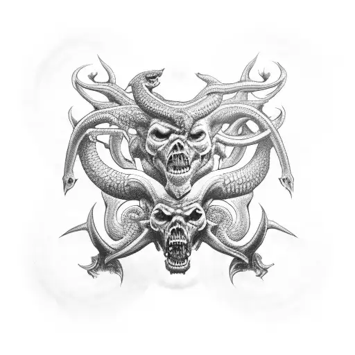 three headed hydra with devil dogs for heads wrapped around an  tattoo design idea