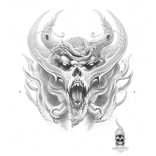 hydra with devil dogs for heads wrapped around an  tattoo design idea