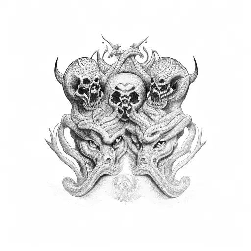 three headed hydra with devil dogs for heads wrapped around an  tattoo design idea