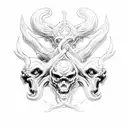 three headed hydra with devil dogs for heads wrapped around an  tattoo design idea