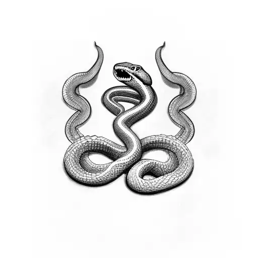 Snake, army badge in mounth, b/w, line, chest tatoo tattoo design idea