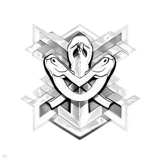Snake, army badge in mounth, b/w, line, chest tatoo tattoo design idea