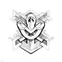 Snake, army badge in mounth, b/w, line, chest tatoo tattoo design idea