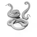 Snake, army badge in mounth, b/w, line, chest tatoo tattoo design idea