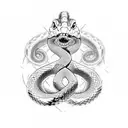 Snake, army badge in mounth, b/w, line, chest tatoo tattoo design idea