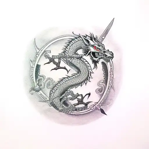 dragon wrapped around sword tattoo design idea