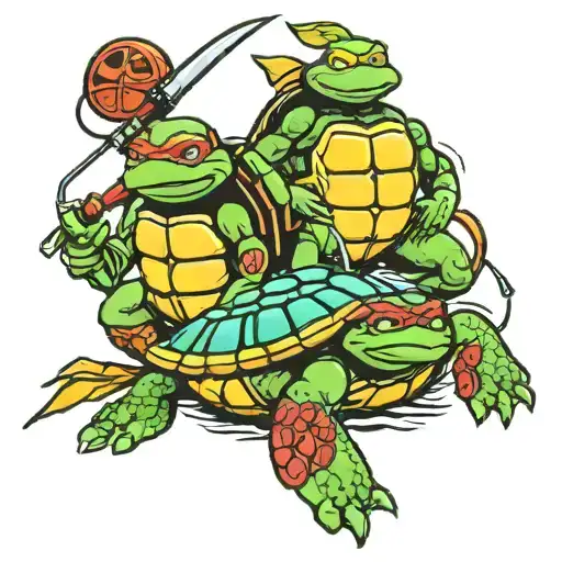 fishing lure and ninja turtles tattoo design idea