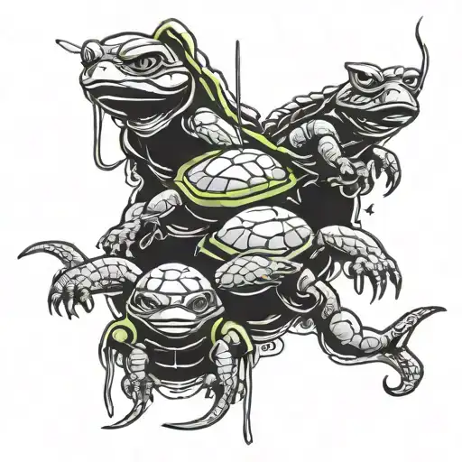 fishing lure and ninja turtles font The letters tattoo design idea