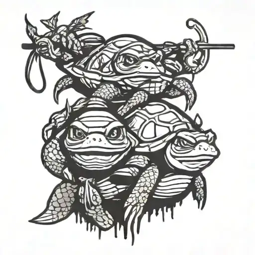 fishing lure and ninja turtles font tattoo design idea