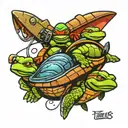 fishing lure and ninja turtles font tattoo design idea