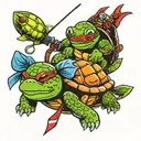 fishing lure and ninja turtles font tattoo design idea
