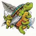 fishing lure and ninja turtles font tattoo design idea